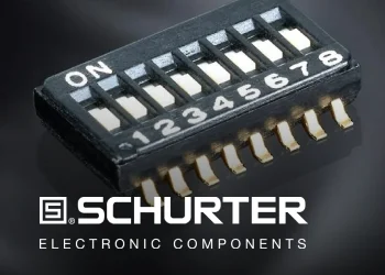 Interruptor DIP SMT Schurter DTCD de paso 1.27 mm soldado en placa de circuito impreso para ahorro de espacio en PCB.